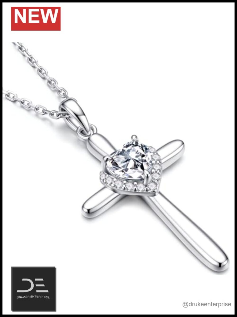 Sterling Silver Heart Cross Pendant Necklace 925